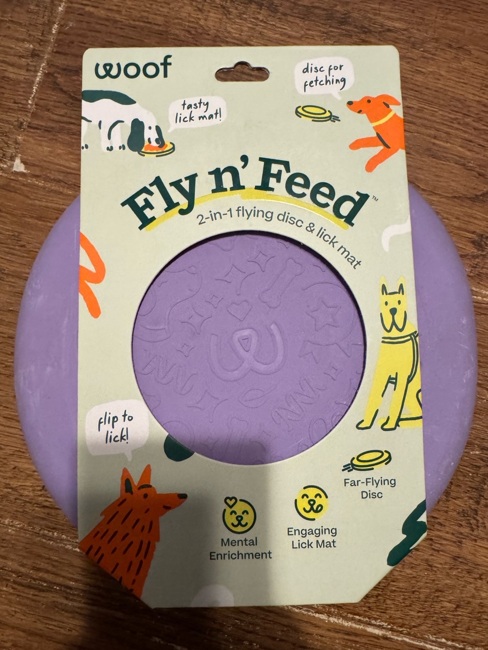 WOOF Fly & Feed NEW frisbee & lick mat or slow feeder bowl